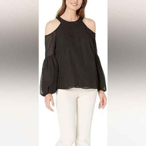 CeCe Clip Dot Cold Shoulder Blouse - Picture 1 of 8